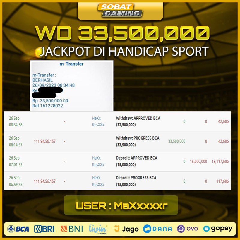 Jackpot Saba Sports 26-Sep-2023 Member Sobatgaming