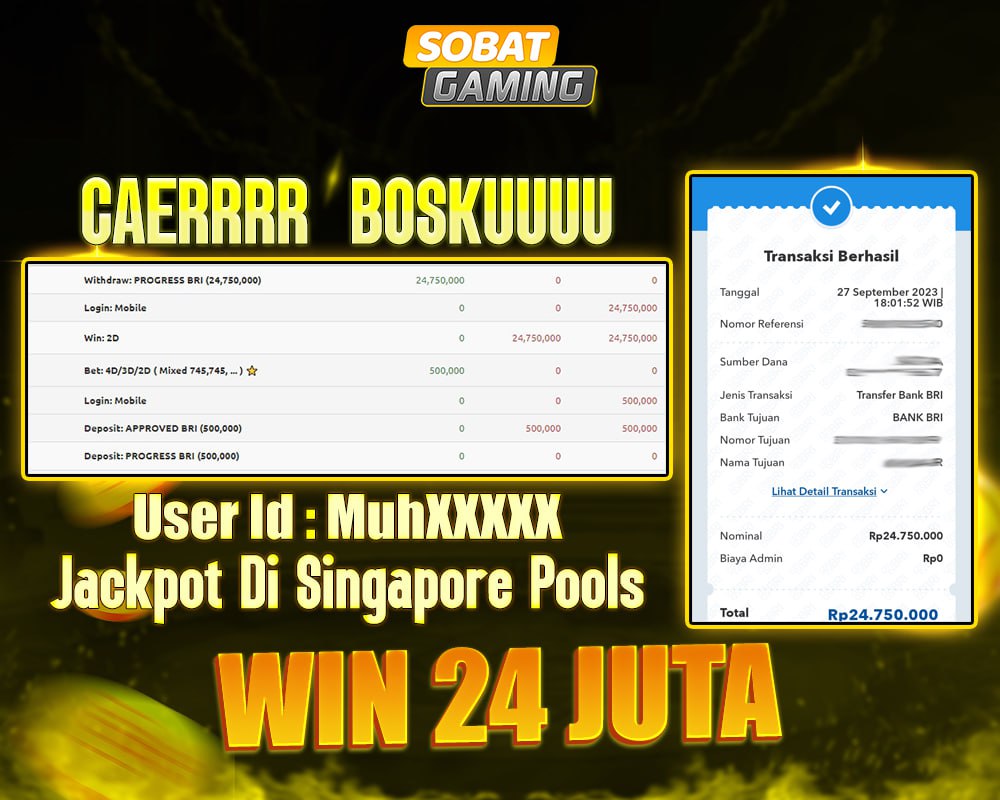 Jackpot Togel Singapore 27-Sep-2023 Member Sobatgaming