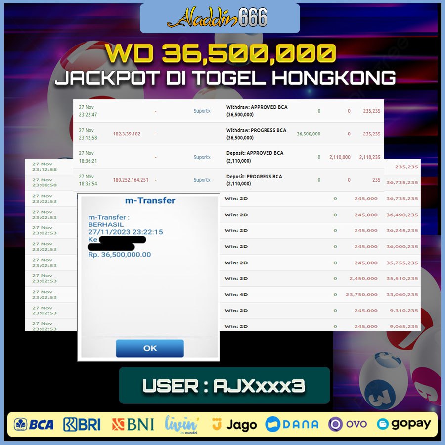 Jackpot Togel Hongkong 27-Nov-2023 Member Aladdin666
