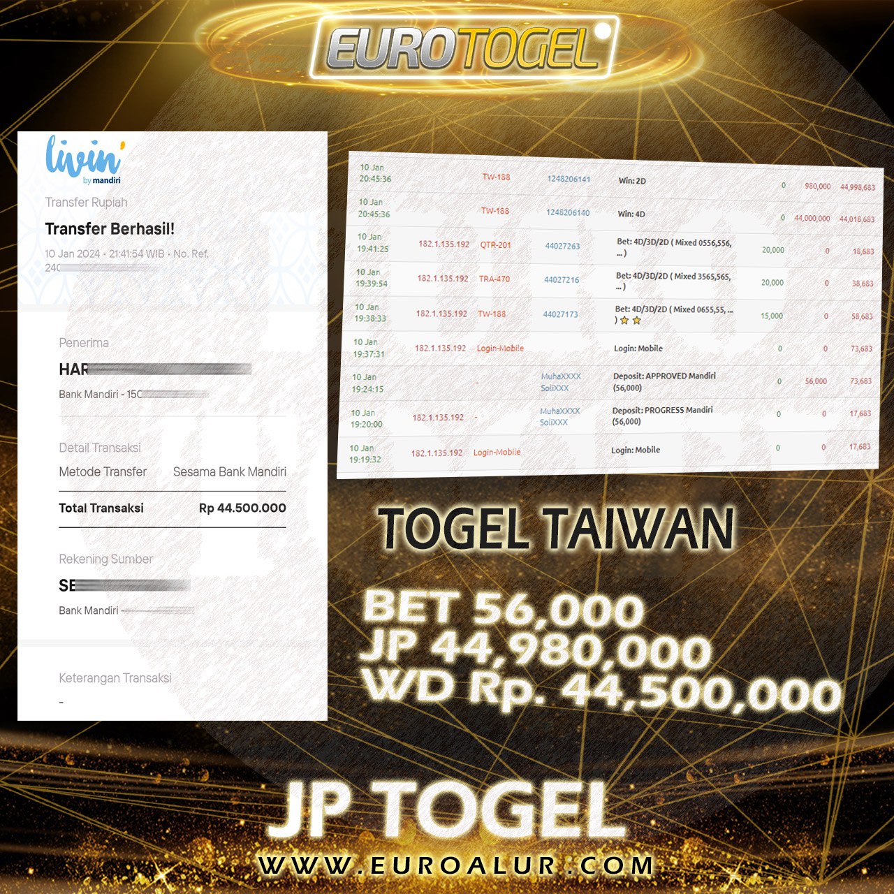 Jackpot Togel Taiwan 10-Jan-2024 Member Eurotogel